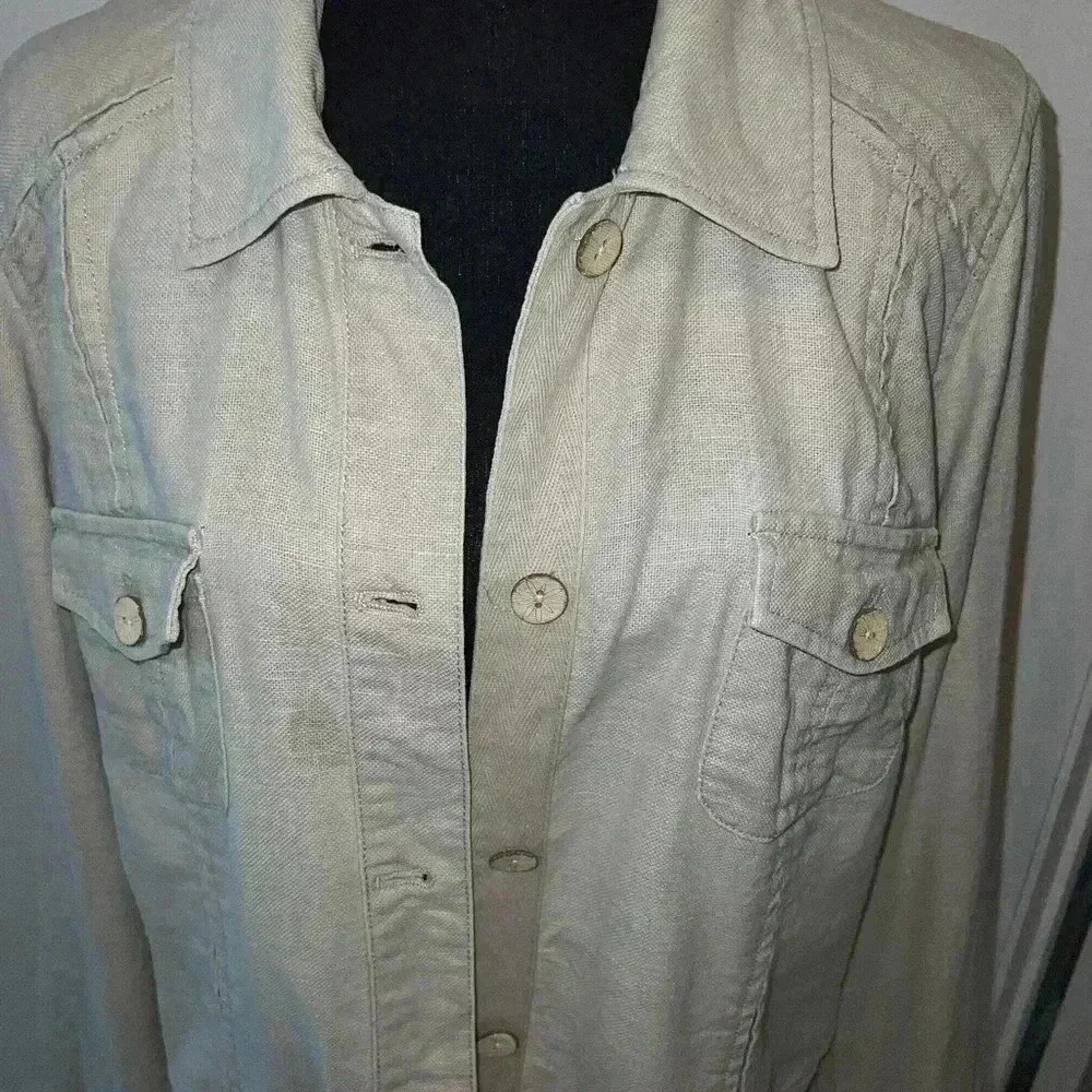 Sigrid Olsen flax natural linen waist button jacket, business casual travel 12